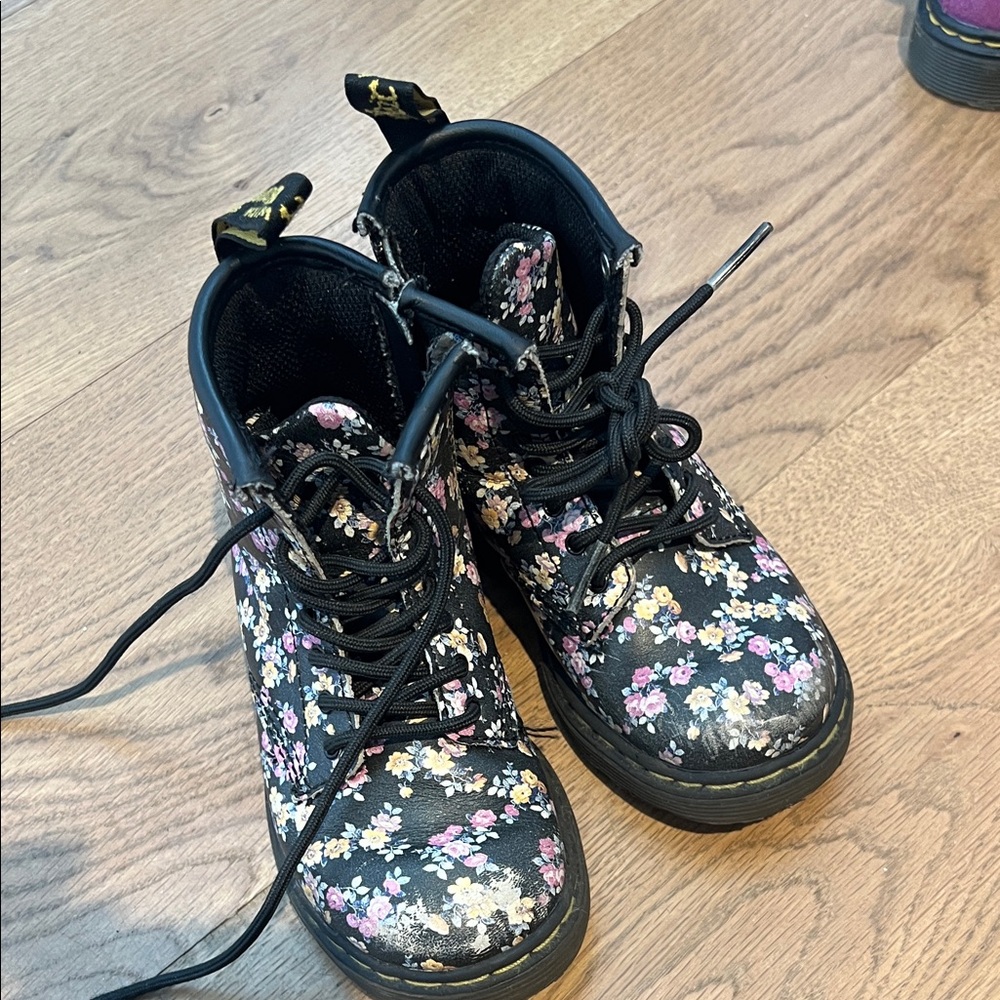Dr. Martens Black Floral Kids Boots